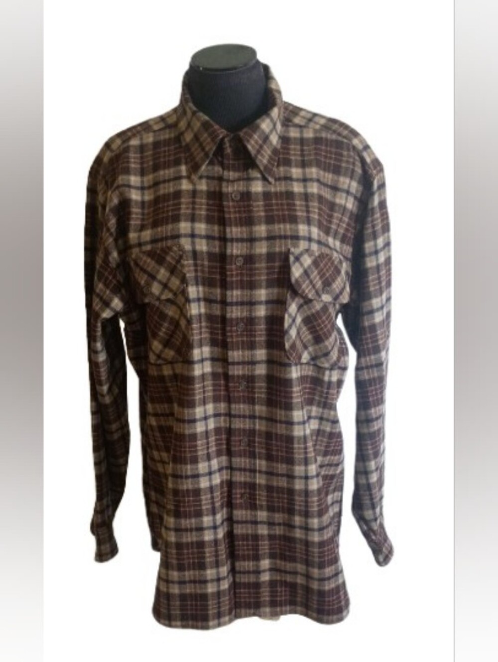 Pendleton Plaid Wool Shirt — Brown/Beige Check